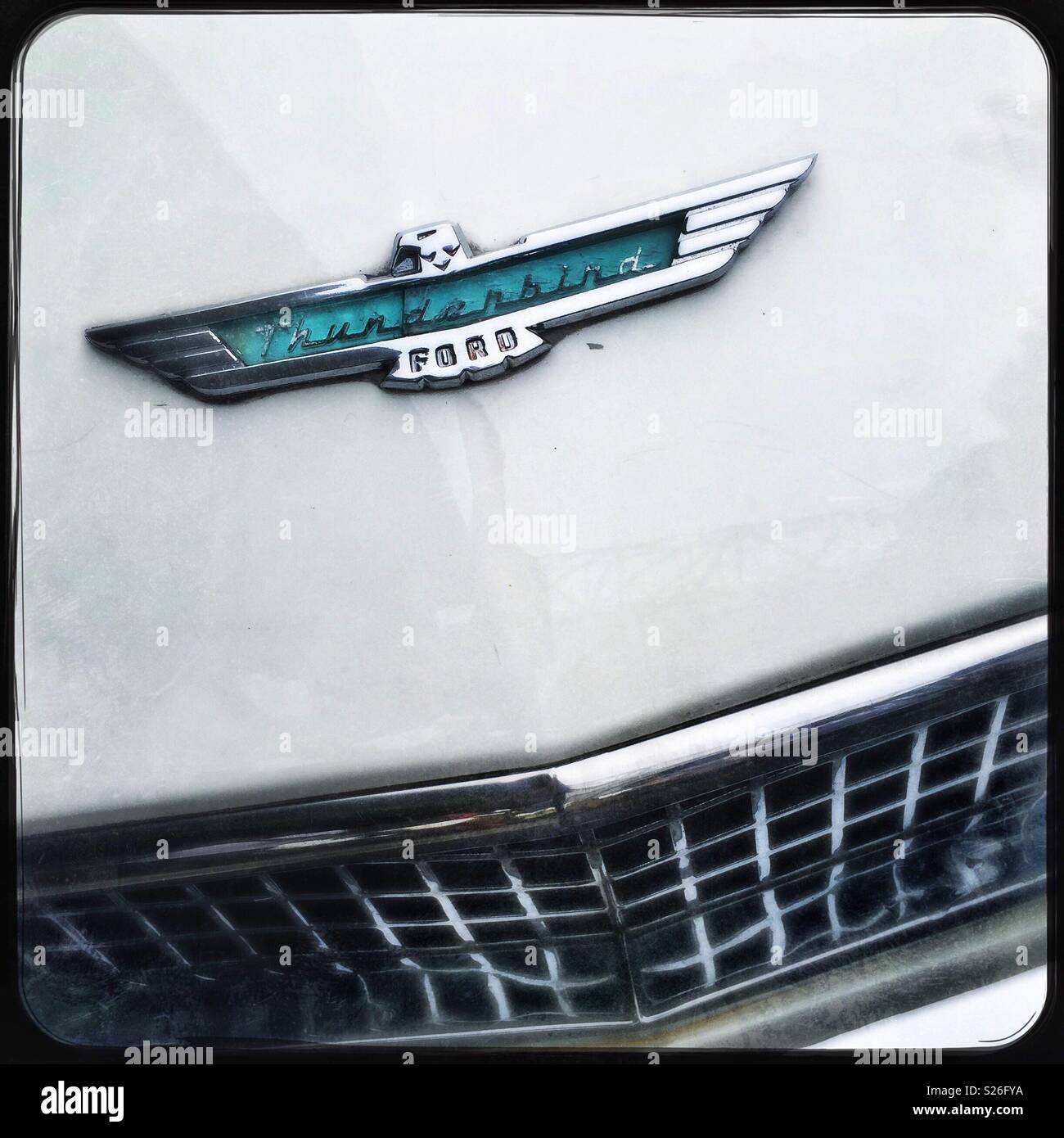 Detail of a 1956 Ford Thunderbird, used as street dressing in the Hollywood Boulevarde attraction at Universal Studios theme park, Sentosa, Singapore - Smartphone Captured Stock Image
