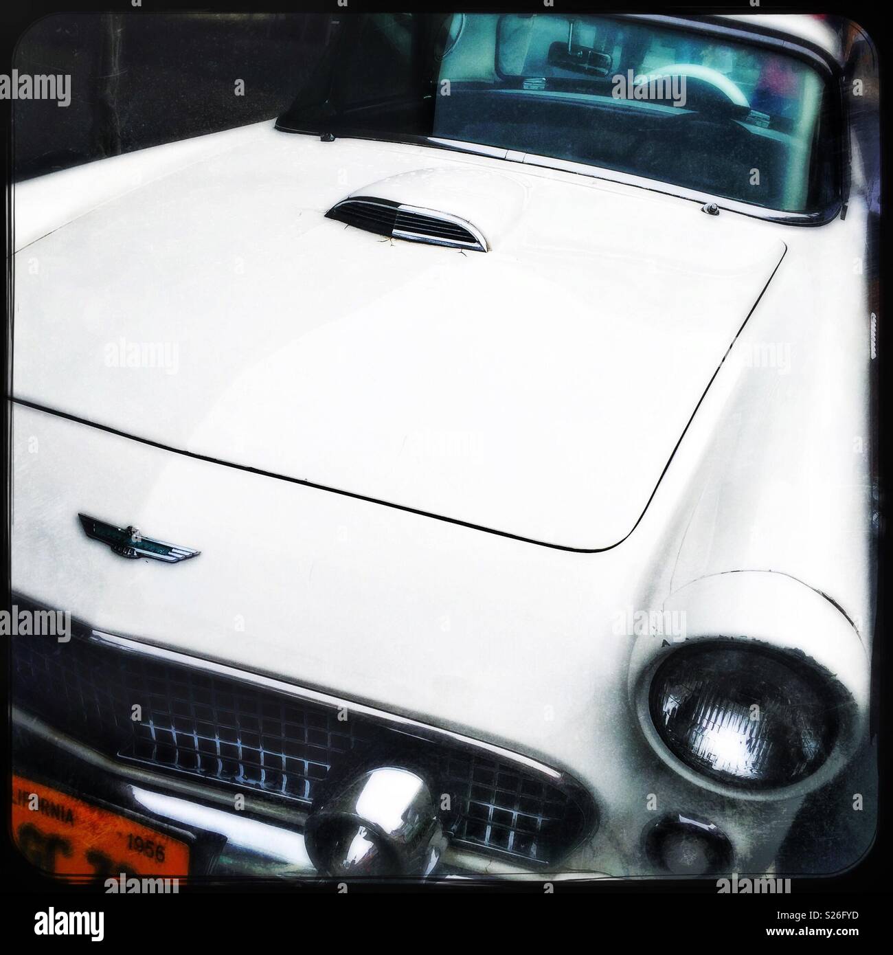 Detail of a 1956 Ford Thunderbird, used as street dressing in the Hollywood Boulevarde attraction at Universal Studios theme park, Sentosa, Singapore - Smartphone Captured Stock Image