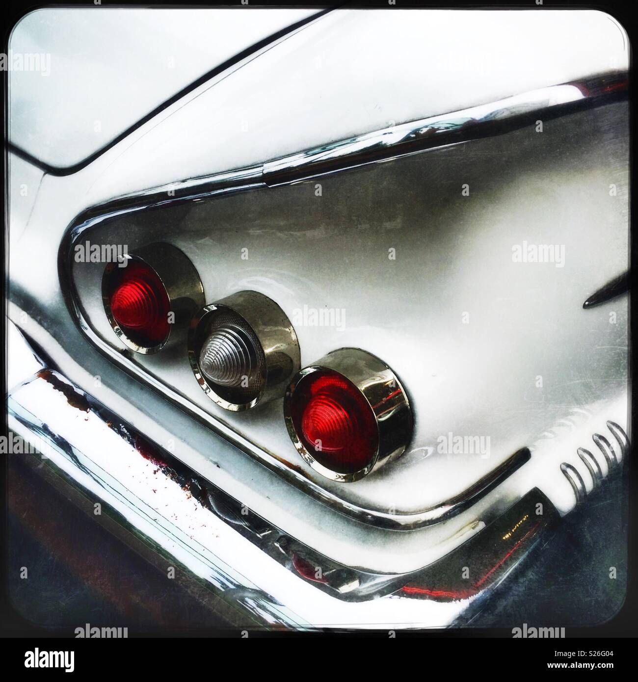 Detail of a 1958 Chevrolet Impala, used as street dressing in the Hollywood Boulevarde attraction at Universal Studios theme park, Sentosa, Singapore - Smartphone Captured Stock Image