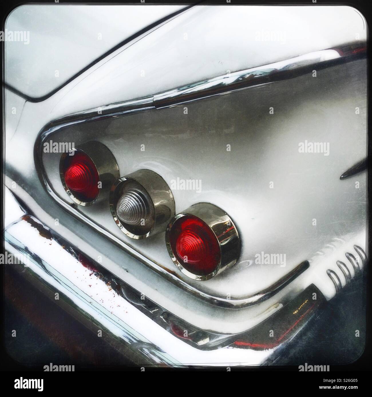 Detail of a 1958 Chevrolet Impala, used as street dressing in the Hollywood Boulevarde attraction at Universal Studios theme park, Sentosa, Singapore - Smartphone Captured Stock Image