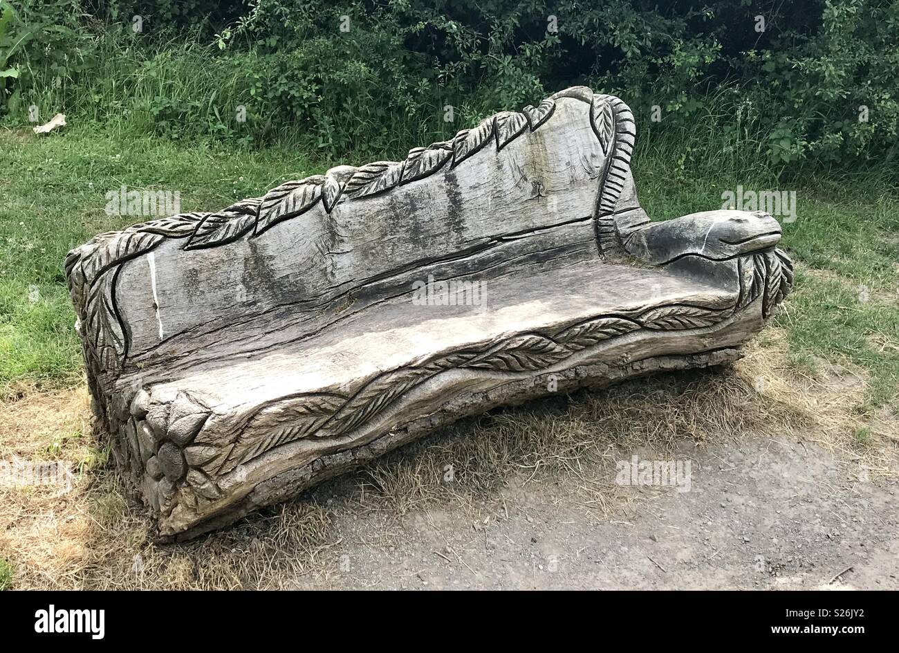 Wooden carved bench - Smartphone Captured Stock Image