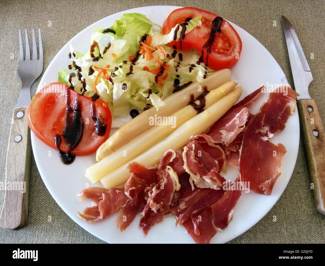 Salad of asparagus and ham Stock Photo Alamy