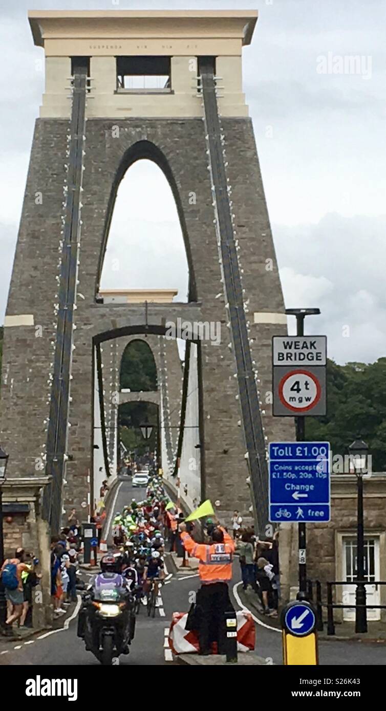 Cycling tour of Britain, Bristol suspension bridge. 2016 - Smartphone Captured Stock Image