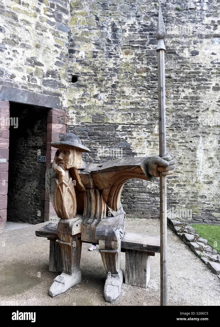 Wood carving statue Conwy castle - Smartphone Captured Stock Image