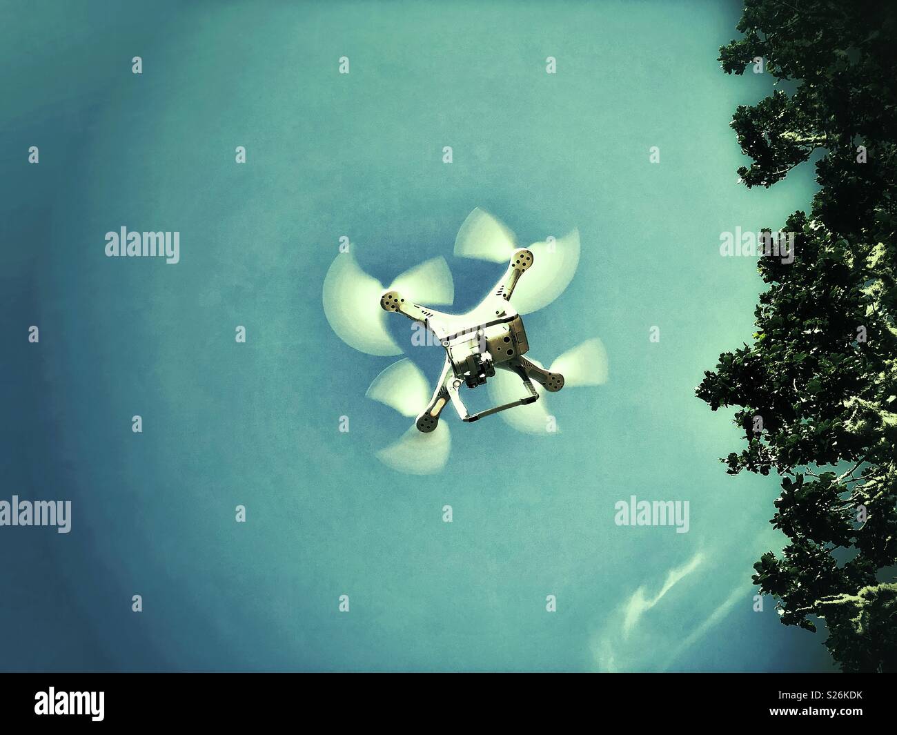 Phantom drone in flight - Smartphone Captured Stock Image