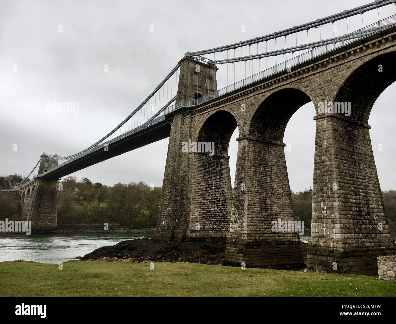 Menai bridge. Snowdonia Stock Photo