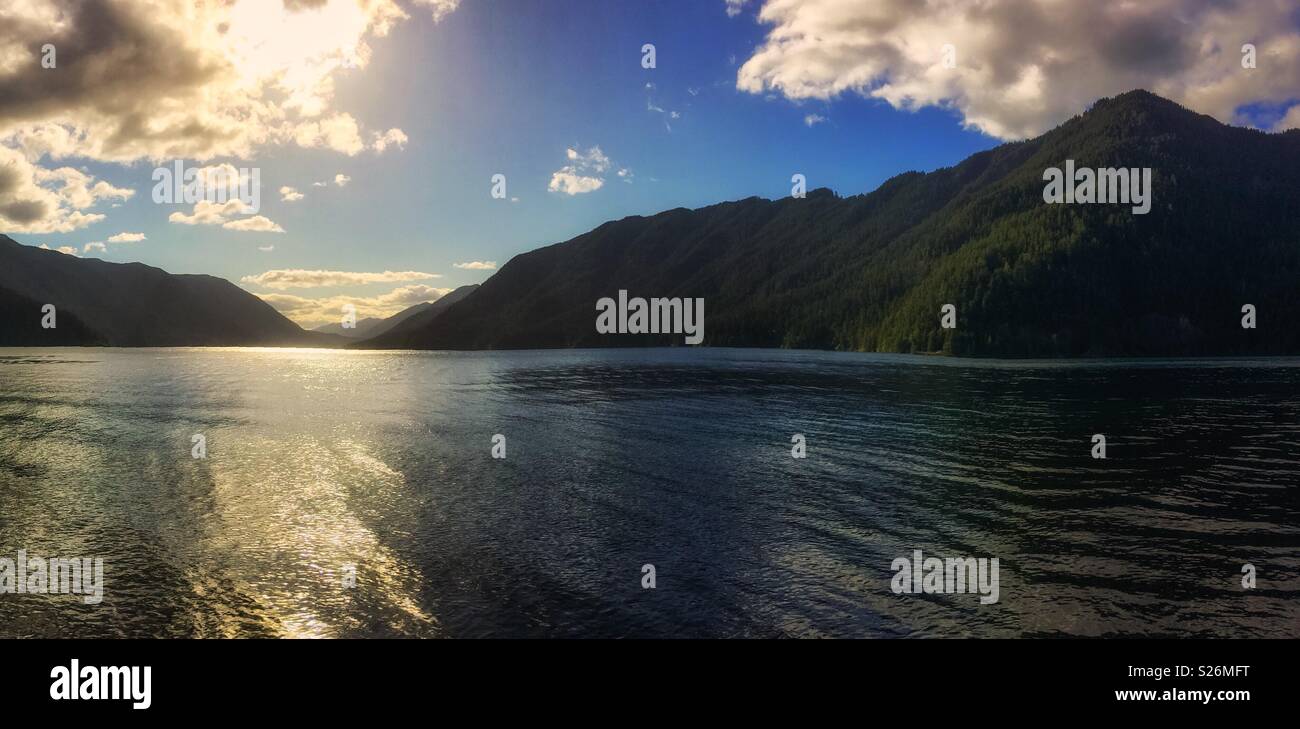 Beautiful landscape of Lake Crescent on late afternoon, Olympic National Park, Washington state, USA. - Smartphone Captured Stock Image