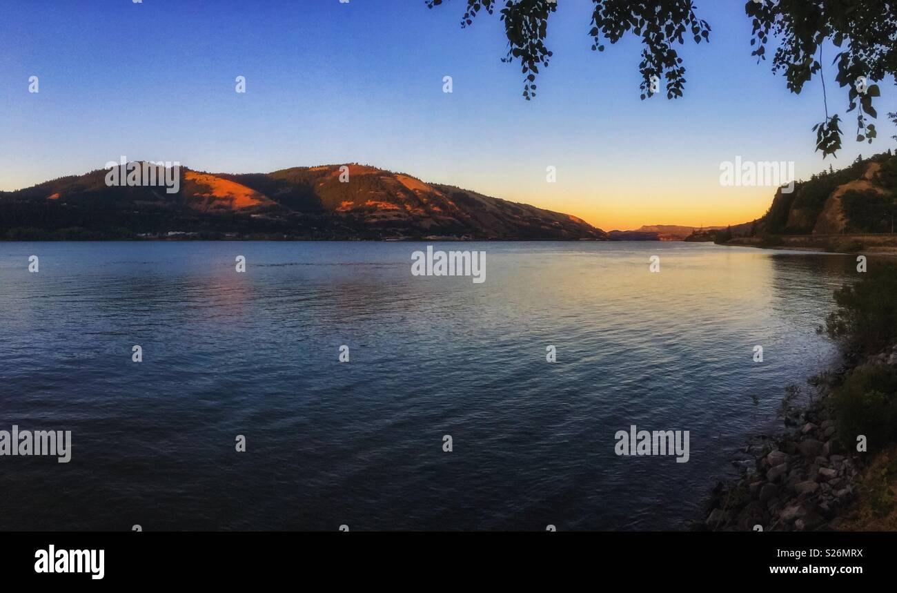 The Columbia River at dusk, Hood River, Oregon, USA. - Smartphone Captured Stock Image