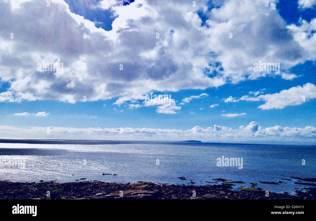 Scottish coastline with view of the Isle of May. Stock Photo