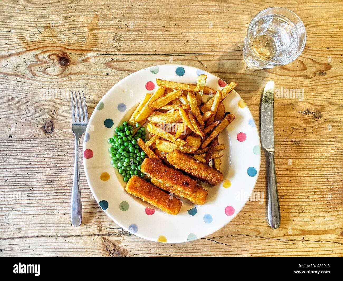 Fish fingers chips and peas - Smartphone Captured Stock Image