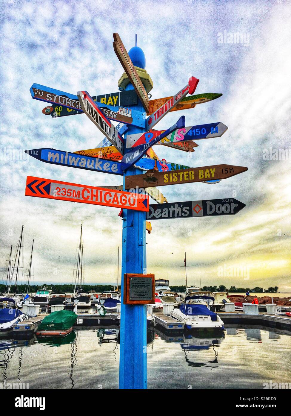 Herb Mueller Milepost, Egg Harbor, WI - Smartphone Captured Stock Image