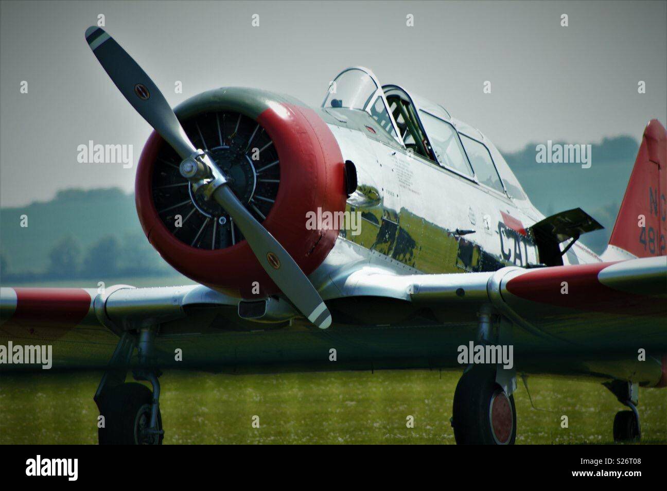 Shiny plane with propeller at Duxford Stock Photo