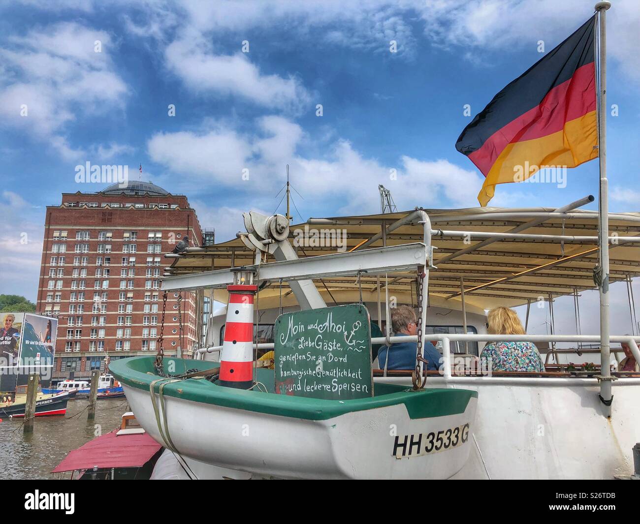 A restaurant along the Elbe River in Hamburg, Germany. - Smartphone Captured Stock Image