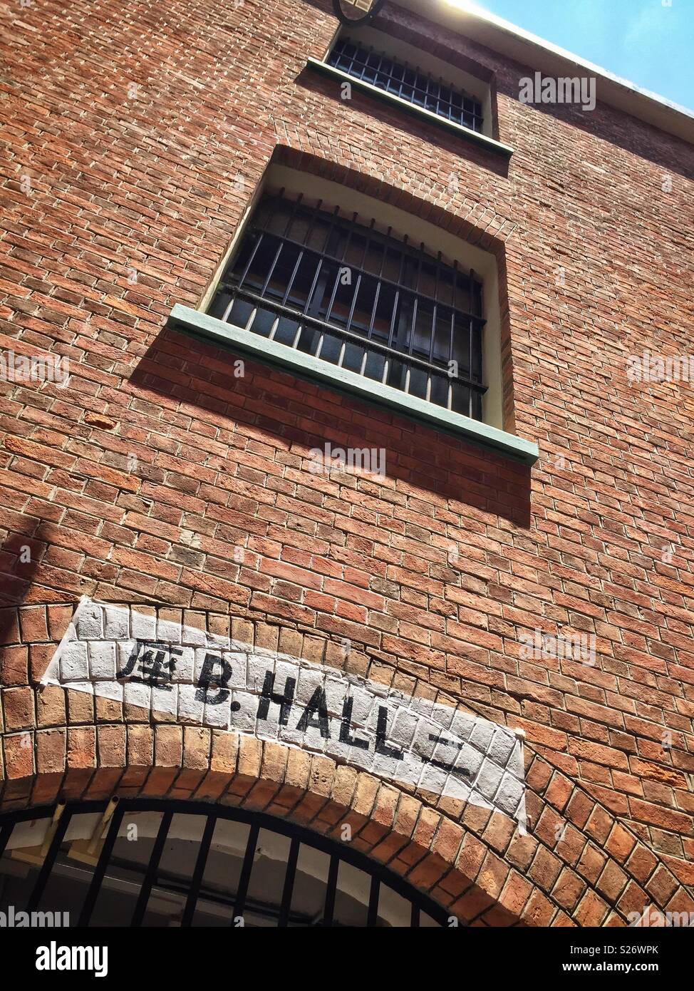 Exterior of B Hall of Victoria Prison, part of the former Central Police Station, now renovated and redeveloped as Tai Kwun Centre for Heritage and Arts, Hong Kong - Smartphone Captured Stock Image