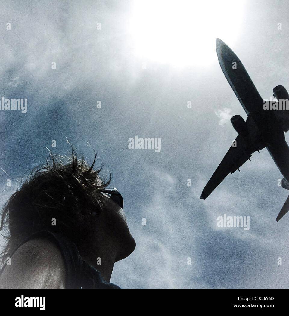 Comercial jet airplane landing in Barcelona airport - Smartphone Captured Stock Image