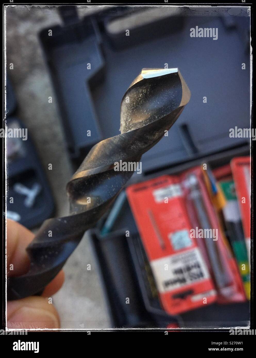 Sharpening drill bits, Spain. - Smartphone Captured Stock Image