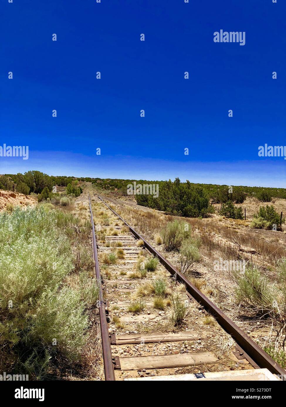 Train track in Lamy, New Mexico Stock Photo