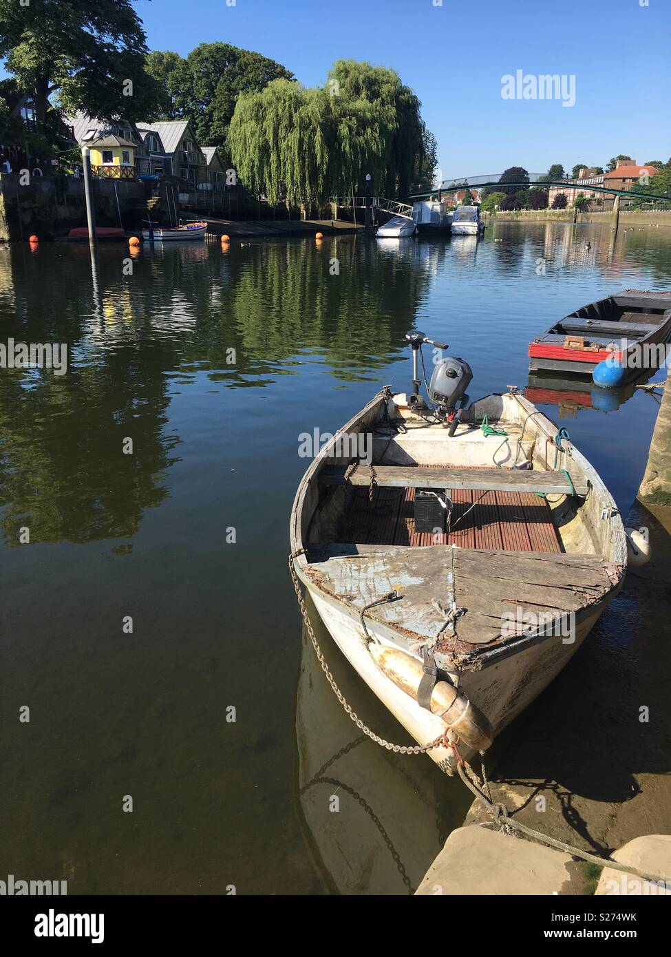 Boat moored up on Twickenham riverside Middlesex UK Stock Photo