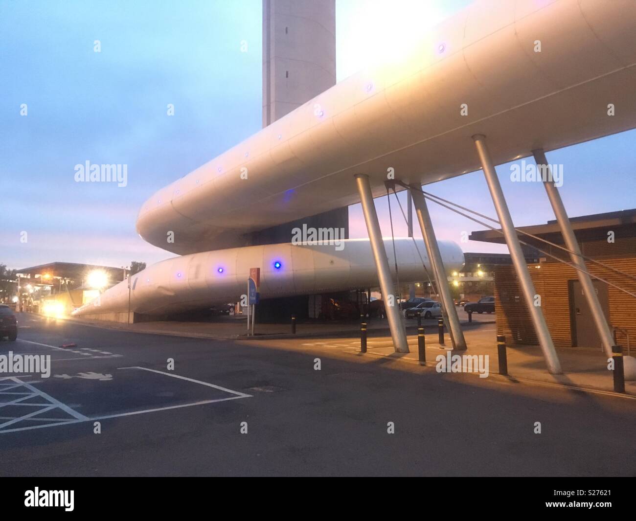 Enclosed ramped vehicle entrance to the upper levels of The Brewery