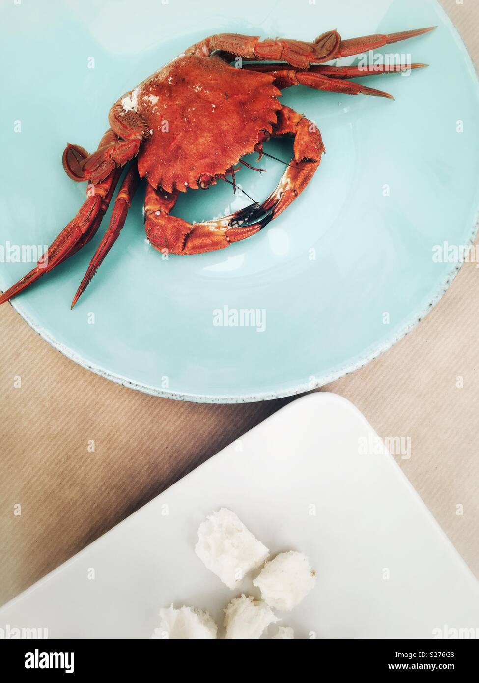 Crab and Bread, Lisbon, Portugal, summer 2018. - Smartphone Captured Stock Image