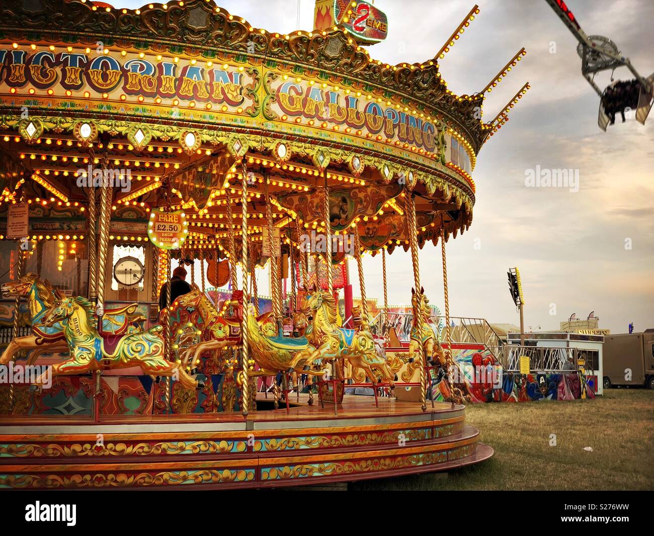 Carousel at the Newcastle Hoppings travelling fairground Stock Photo