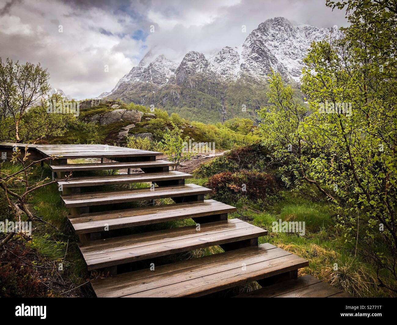 Wooden steps on tourist walkway Norway - Smartphone Captured Stock Image