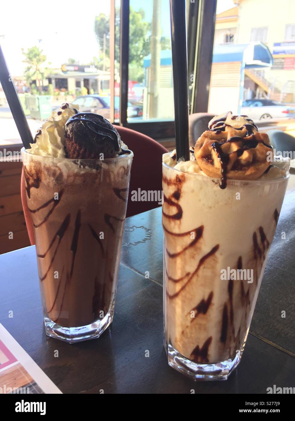 Chocolate brownie ice milkshake & White chocolate ice milkshake Stock