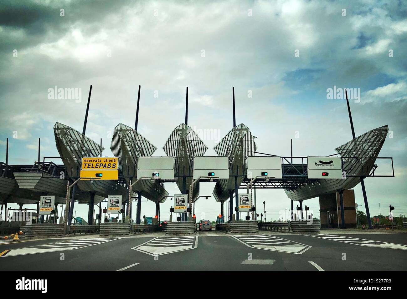 Tollgates at the Italian autostrada (highway, motorway) - Villesse, Friuli Venezia Giulia, Italy Stock Photo