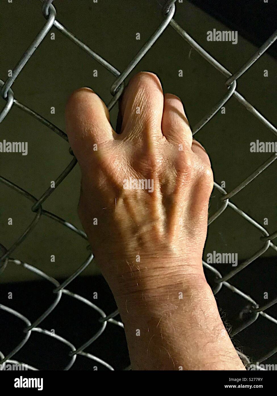 Man’s hand on chain link fence - Smartphone Captured Stock Image