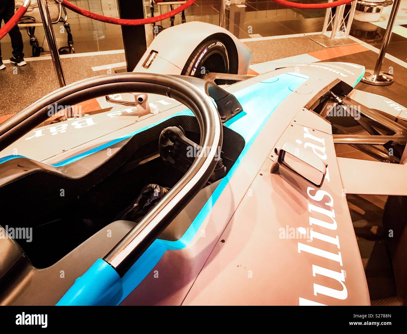 Formula E  excibition car in Barcelona airport, Catalonia, Spain - Smartphone Captured Stock Image