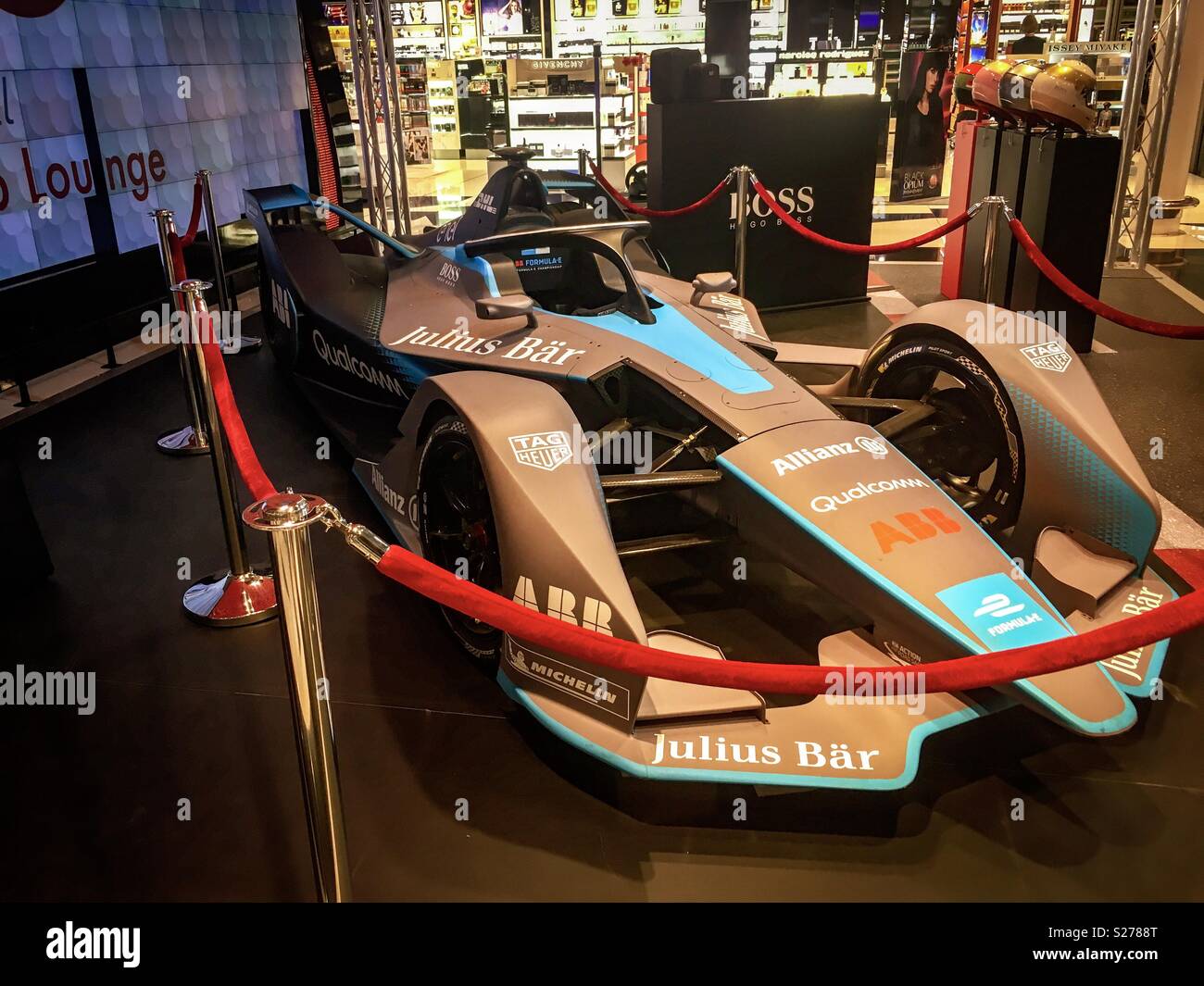 Formula E  excibition car in Barcelona airport, Catalonia, Spain - Smartphone Captured Stock Image