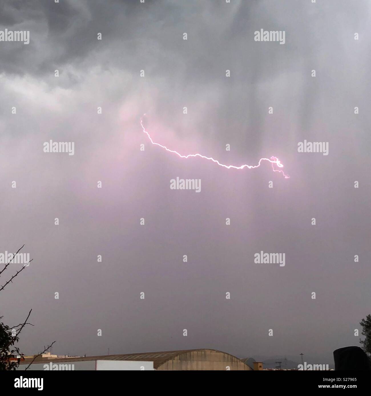 Lightening on a storm spring day Stock Photo