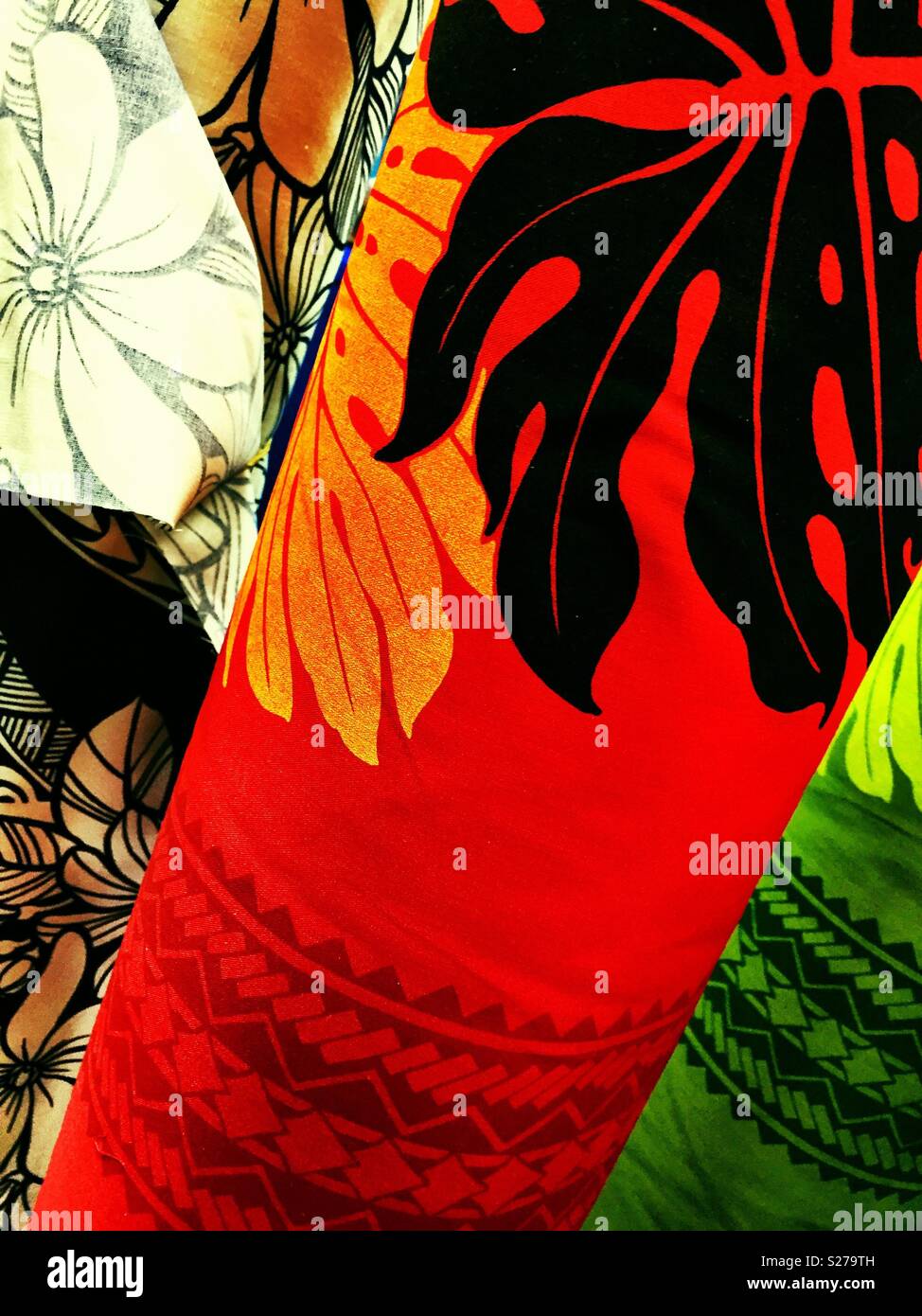 Vividly colored tropical native fabrics from Hawaii - Smartphone Captured Stock Image