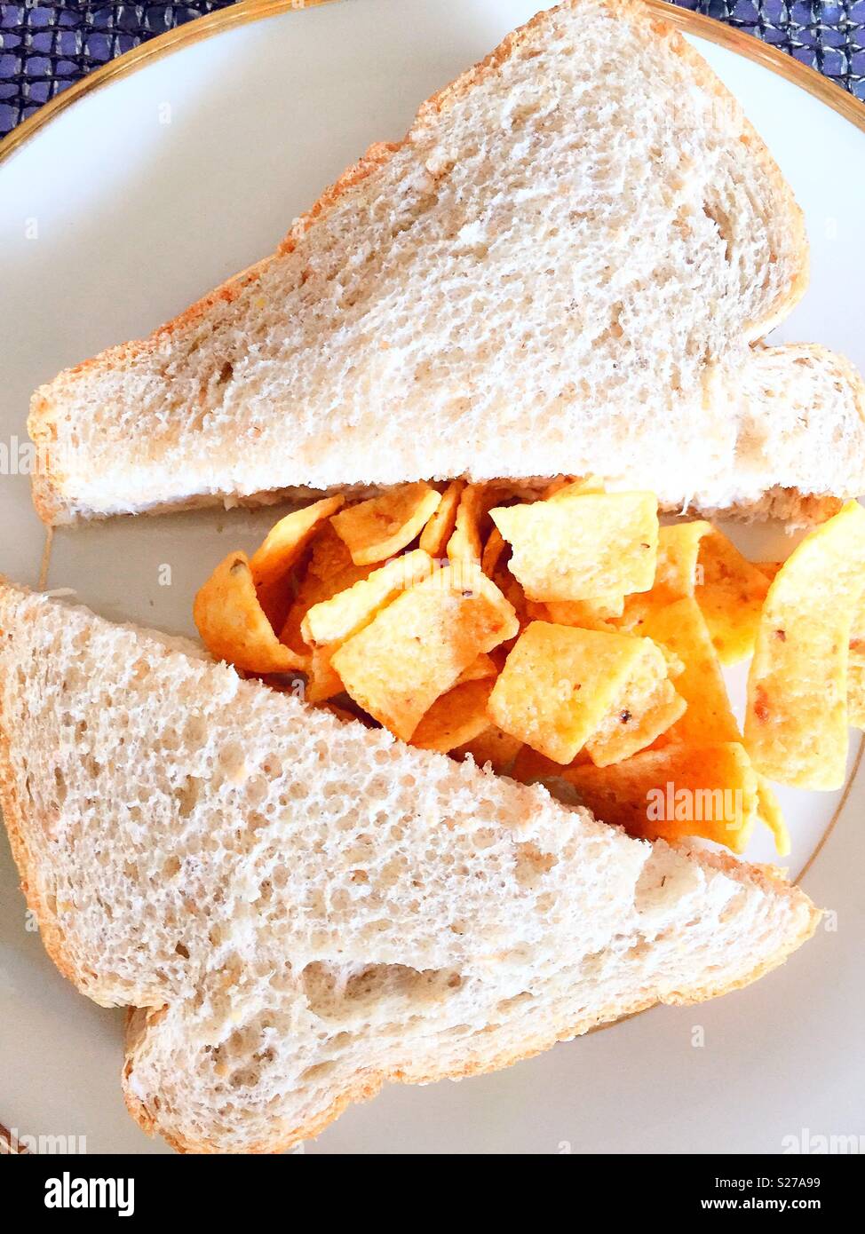 Tuna sandwich on whole wheat bread with corn chips, USA Stock Photo Alamy