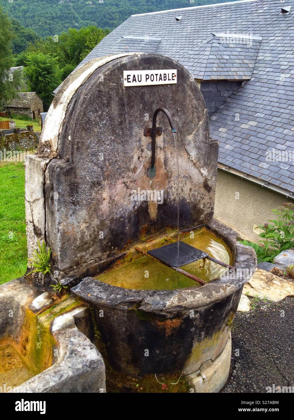 Fountain of drinking water, Luz St Sauveur, Occitanie France - Smartphone Captured Stock Image