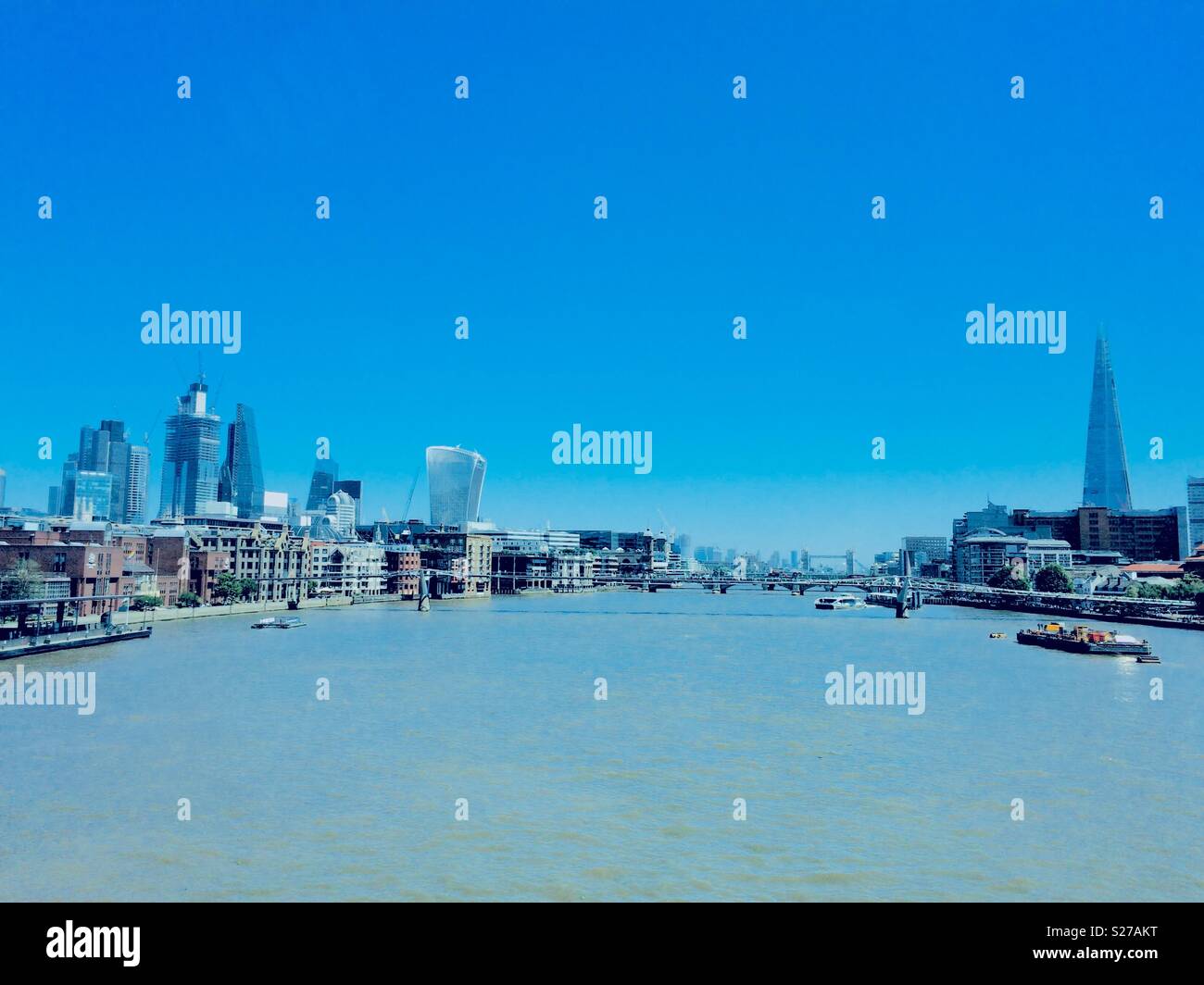 View of the city of London from Blackfriars train station looking east. - Smartphone Captured Stock Image