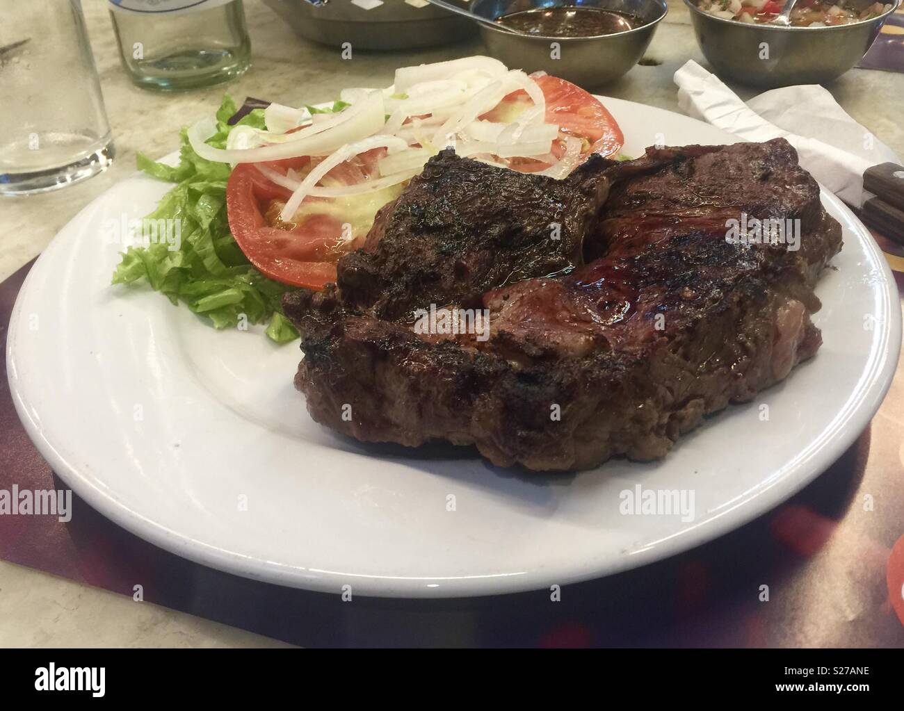 Large steak and salad Stock Photo
