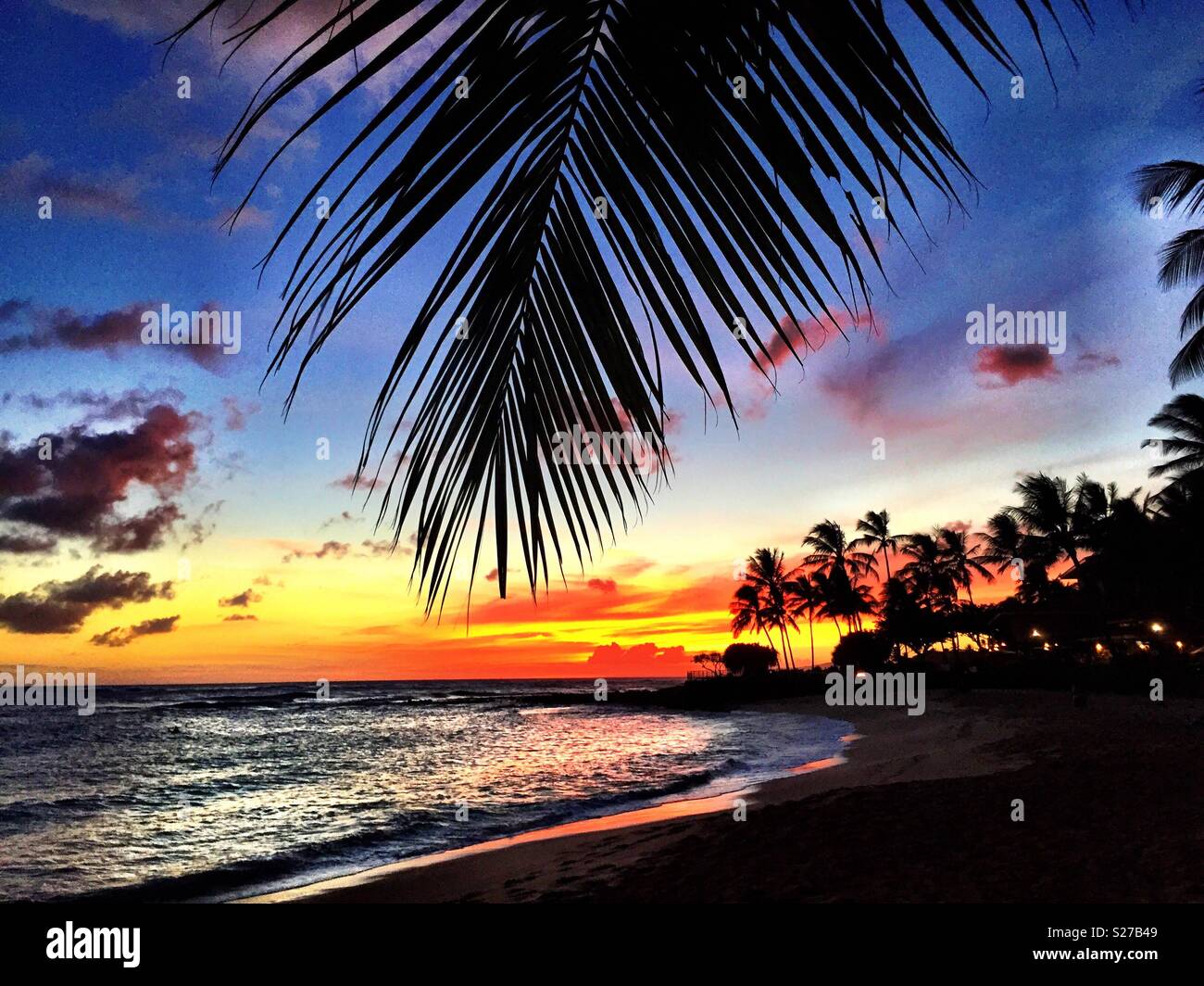 Tropical island paradise sunset Stock Photo