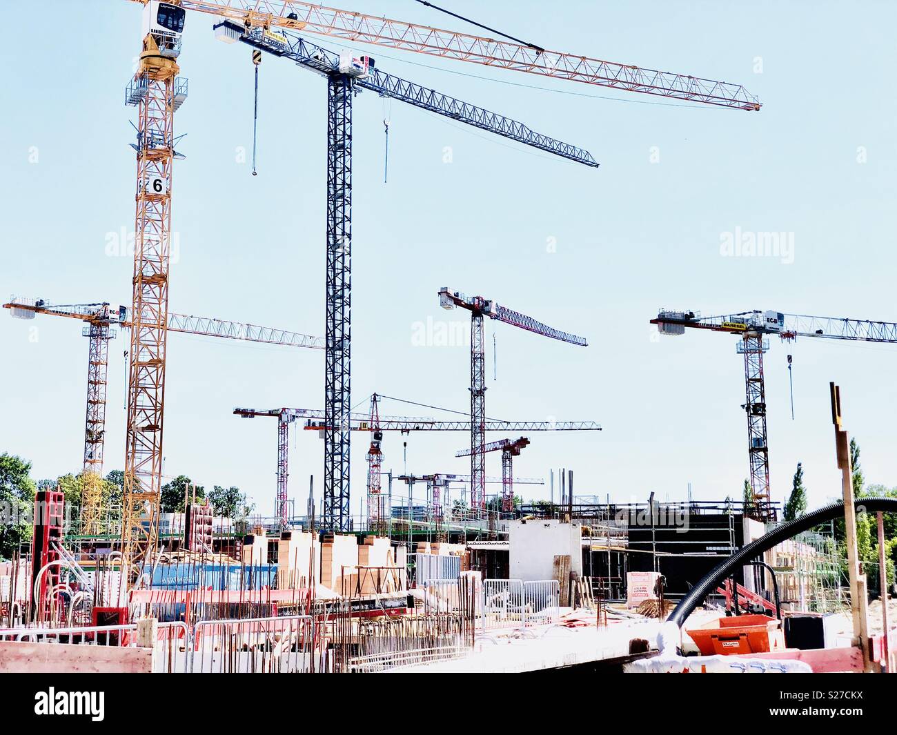 Large Construction Site with Cranes - Smartphone Captured Stock Image