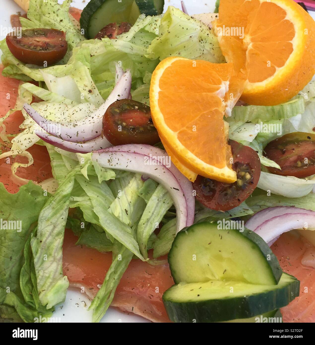 Salmon and asparagus salad Stock Photo