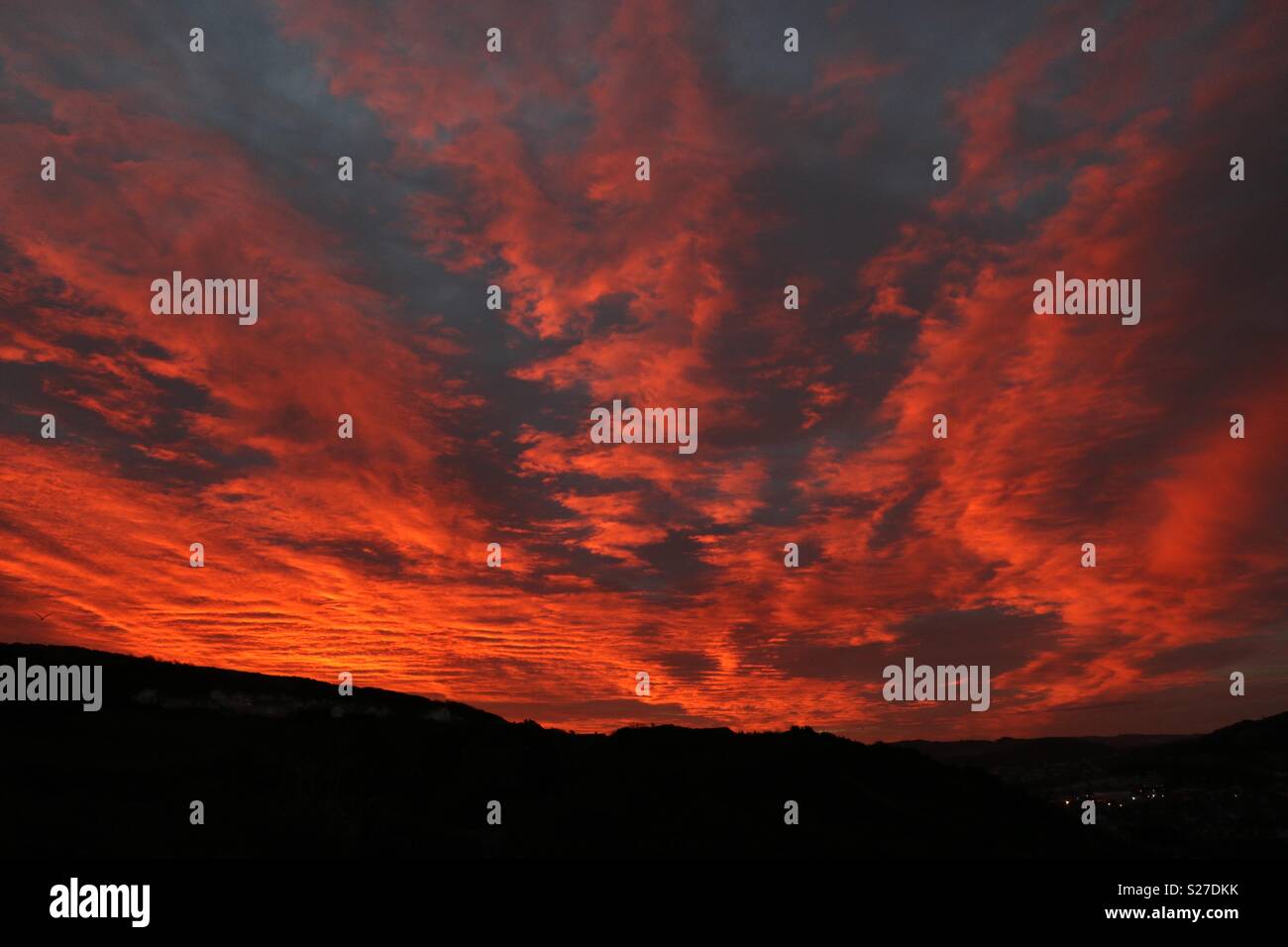 Sky on fire, red sunrise. Stock Photo