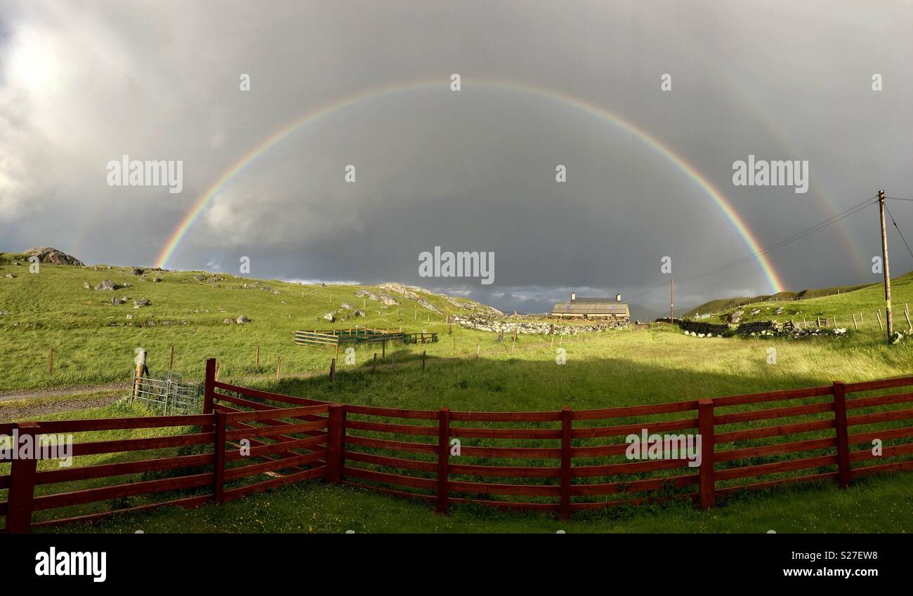 Double Rainbow in June, Western Isles of Scotland - Smartphone Captured Stock Image
