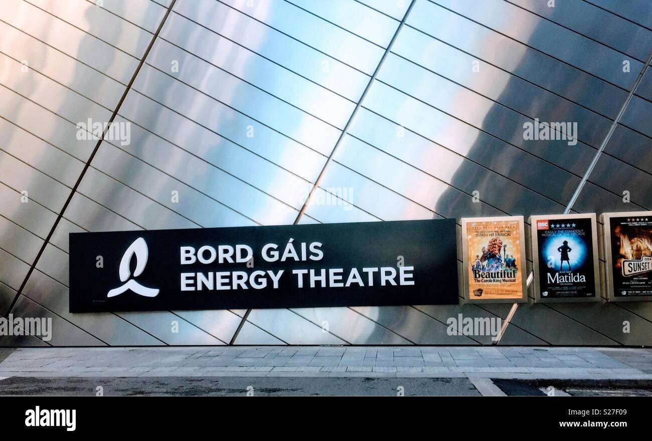 The logo of the Bord Gais Energy Theatre based in Grand Canal Square in Dublin Ireland. Opened in 2010 it has seating for 2000 people. - Smartphone Captured Stock Image