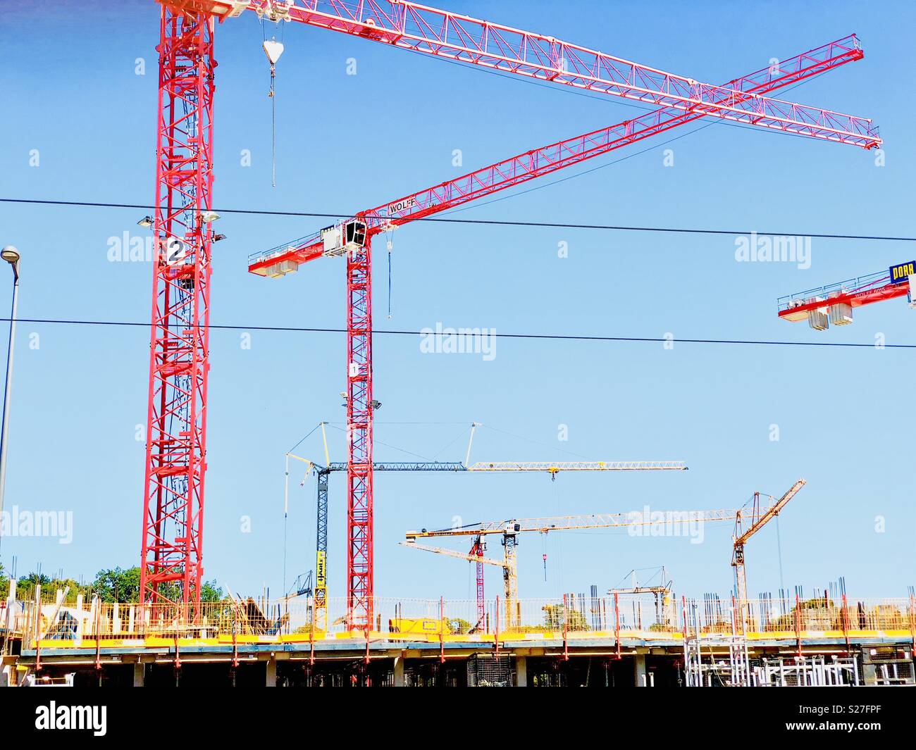 Many Cranes at a Large Construction Site - Smartphone Captured Stock Image
