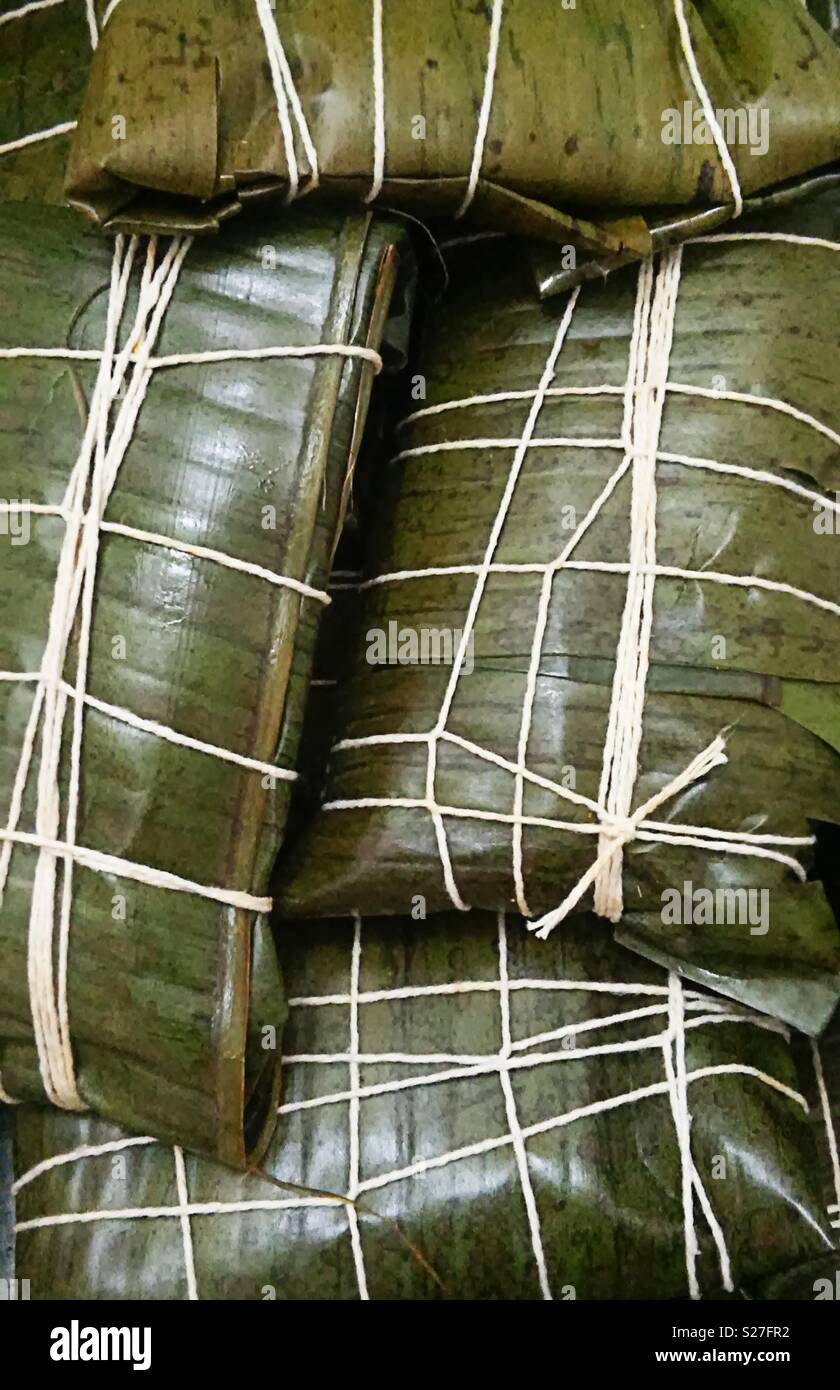 Traditional Venezuelan dish called Hallacas specially eaten in Christmas - Smartphone Captured Stock Image