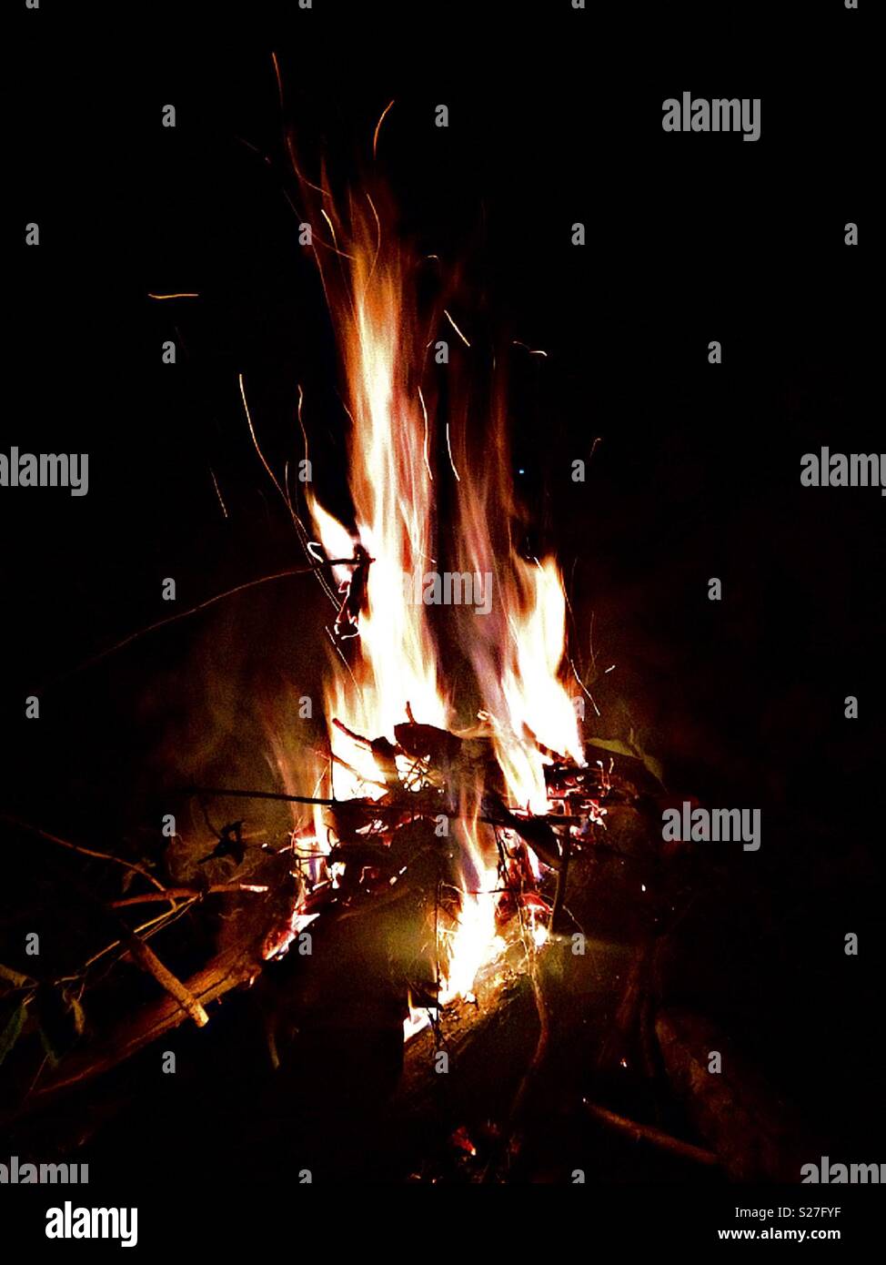 Campfire at night Stock Photo - Alamy