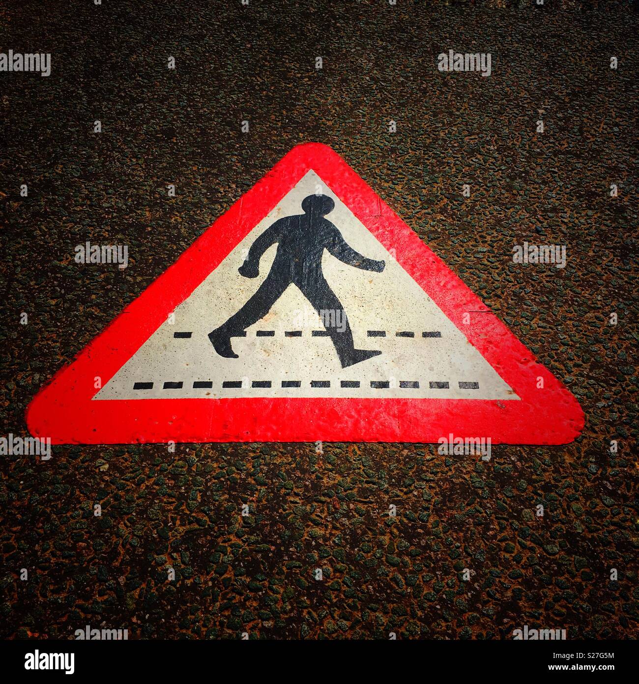 Pedestrians in road ahead warning sign UK - Smartphone Captured Stock Image