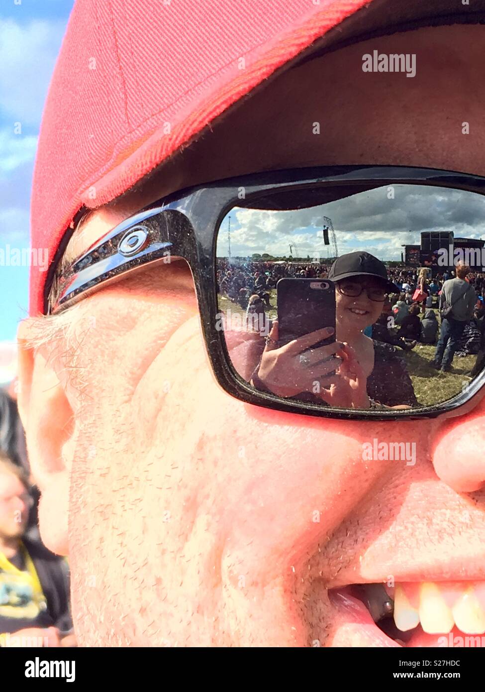 Reflection Selfie in Sunglasses at Festival Stock Photo