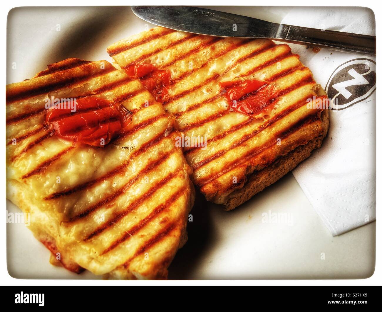 Cafe Nero mozzarella and tomato toasted sandwich - Smartphone Captured Stock Image