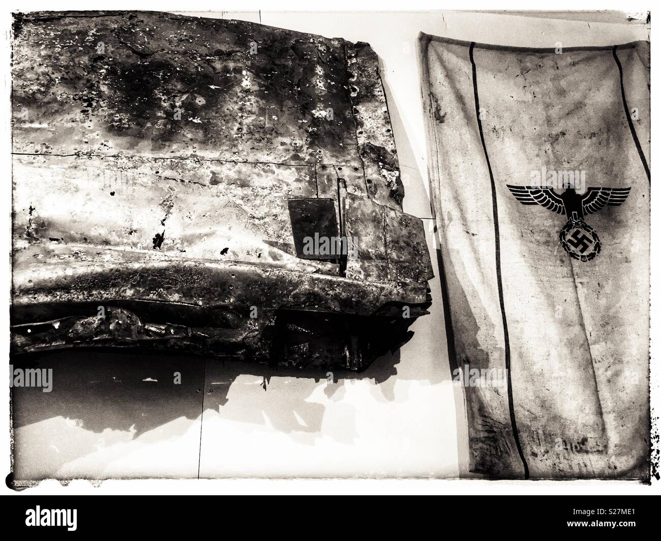 Part of a wing and flag of a German bomber shot down over Suffolk during World War Two. - Smartphone Captured Stock Image